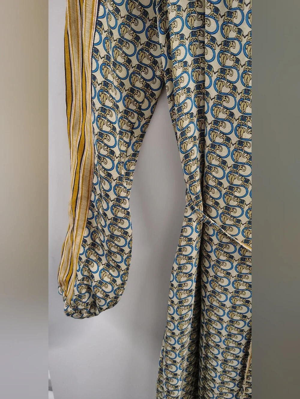 Tory Burch Silk Long-sleeve Relaxed Dress Ties  Waist w Grey Blue Elephants Sz 6
